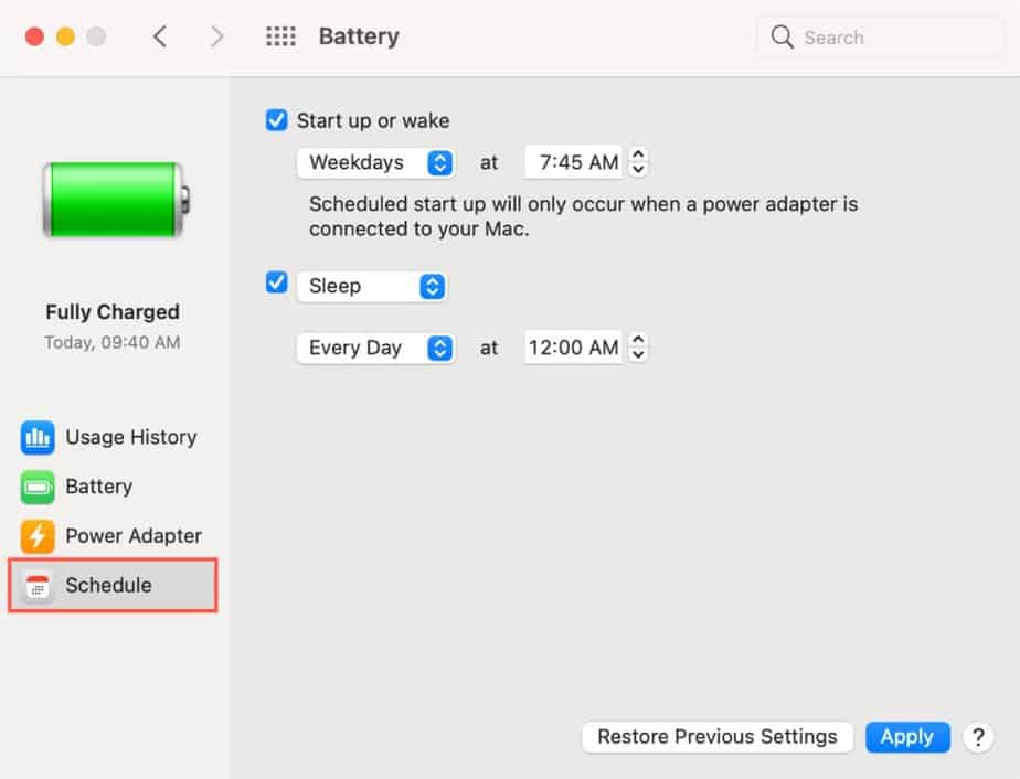 How to Schedule Power On and Off on Apple Computers